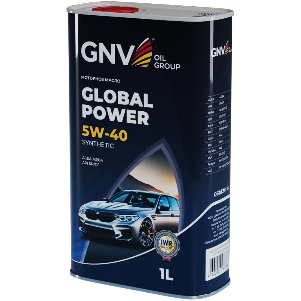 Моторное масло GNV Global Power 5W40 СИНТ SN A3/B4 1 л