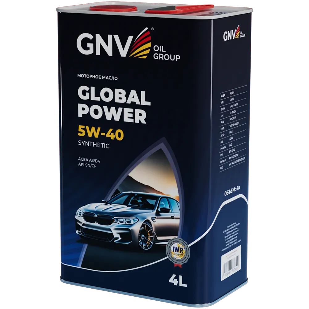 Моторное масло GNV Global Power 5W40 СИНТ SN A3/B4 4 л