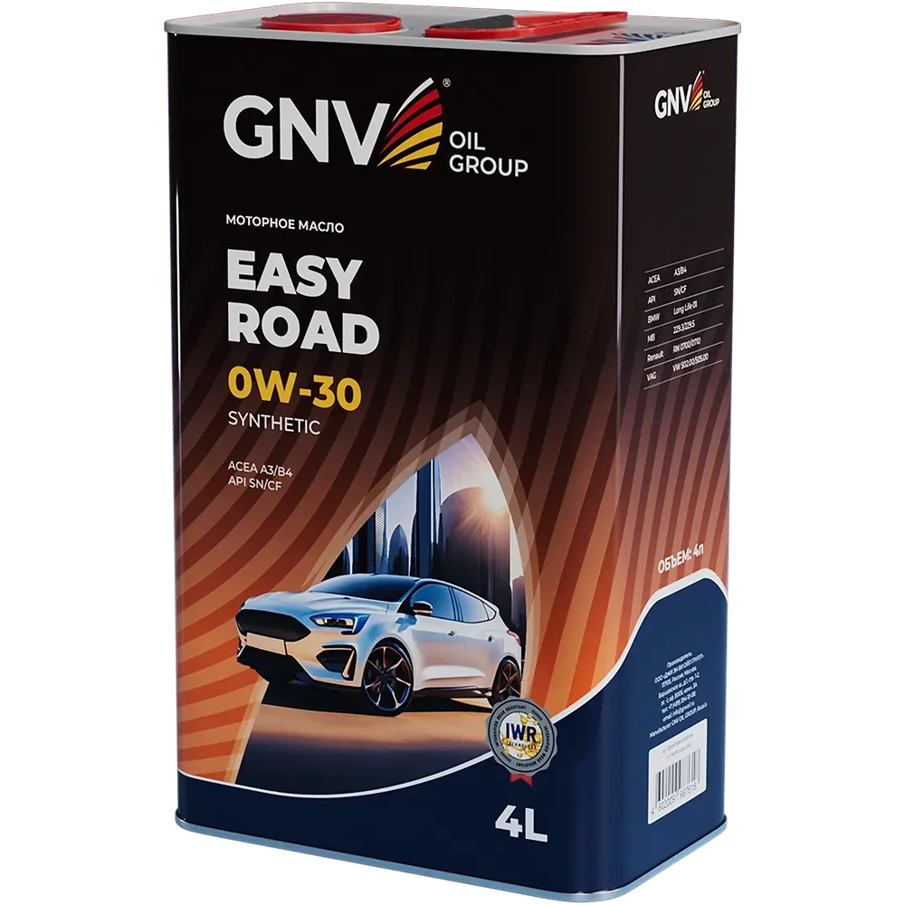 Моторное масло GNV Easy Road 0W30 СИНТ SN/CF A3/B4 4 л