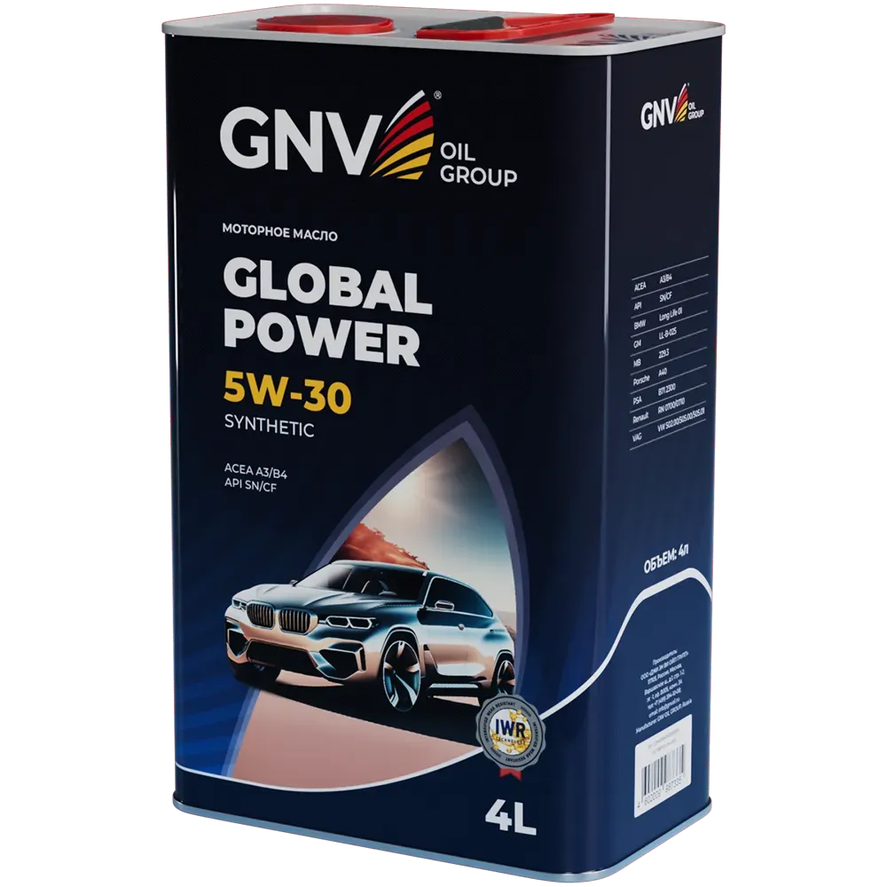 Моторное масло GNV Global Power 5W30 СИНТ SN/CF A3/B4 4 л